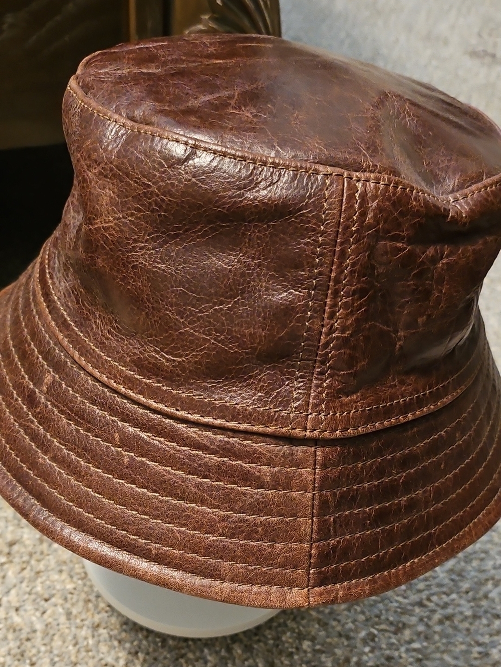 Brown Leather Bucket Hat